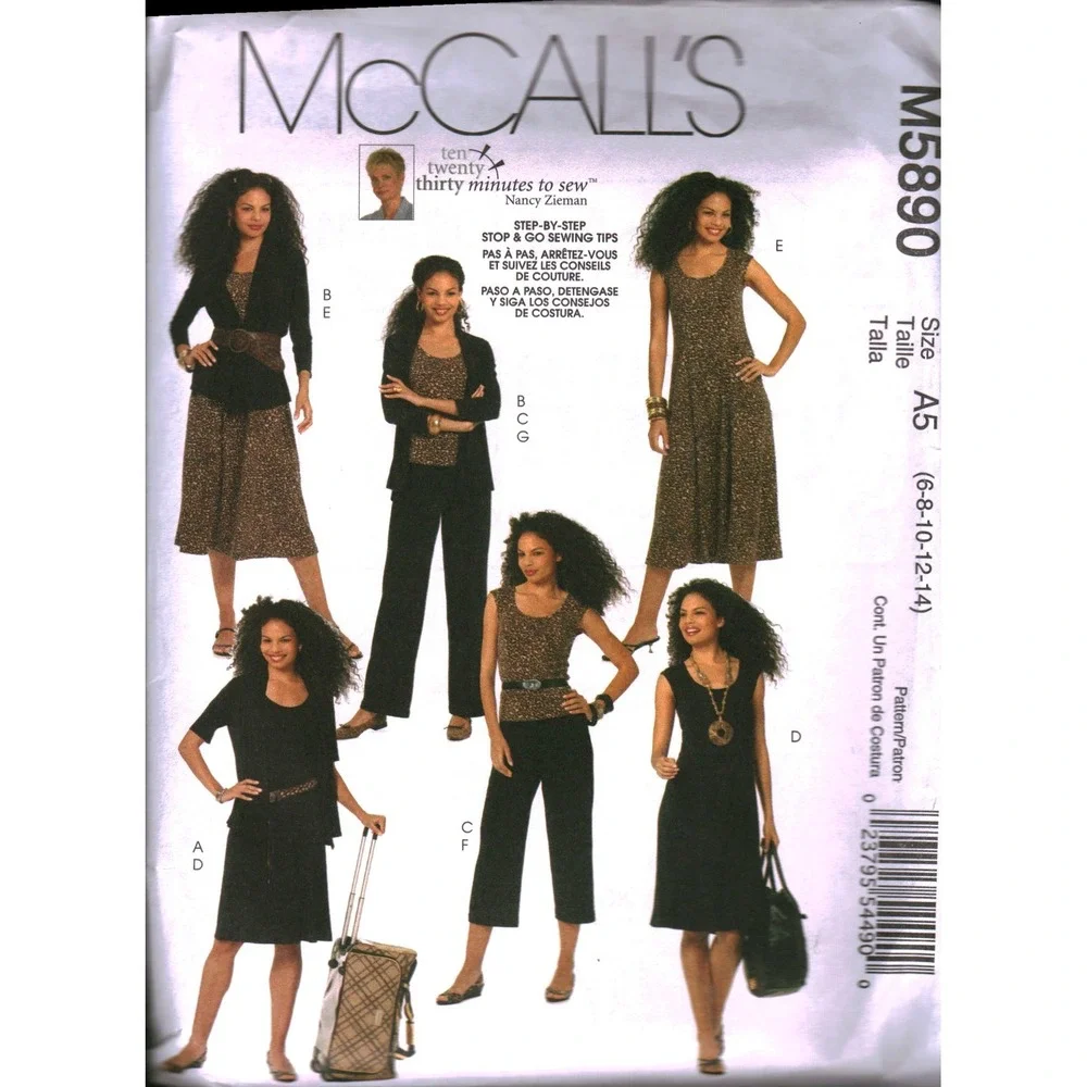 McCalls M5890 Nancy Zieman Wardrobe Sewing Pattern‎ Jacket Dress Top Pants 6-14